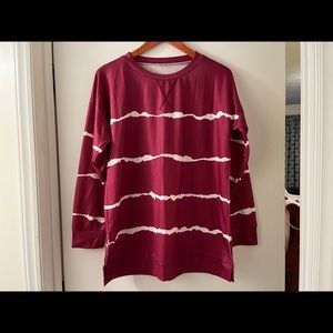 Size XL maroon with white tie-dye stripe long sleeve shirt